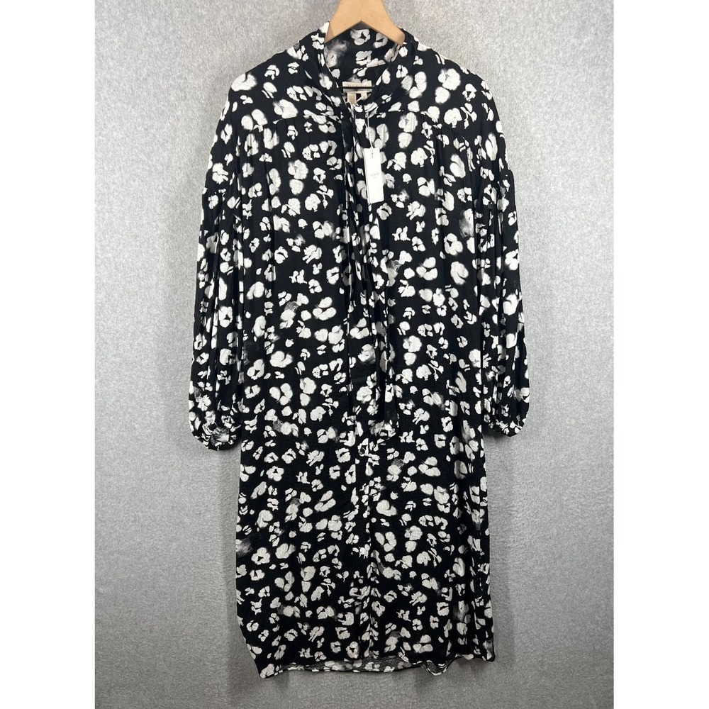 Ted Baker Longline Bow Dress Long Sleeve Black Midi Cotton BNWT $325